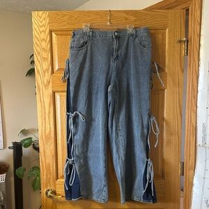 Women’s Blue Tie-Side Panel Jeans